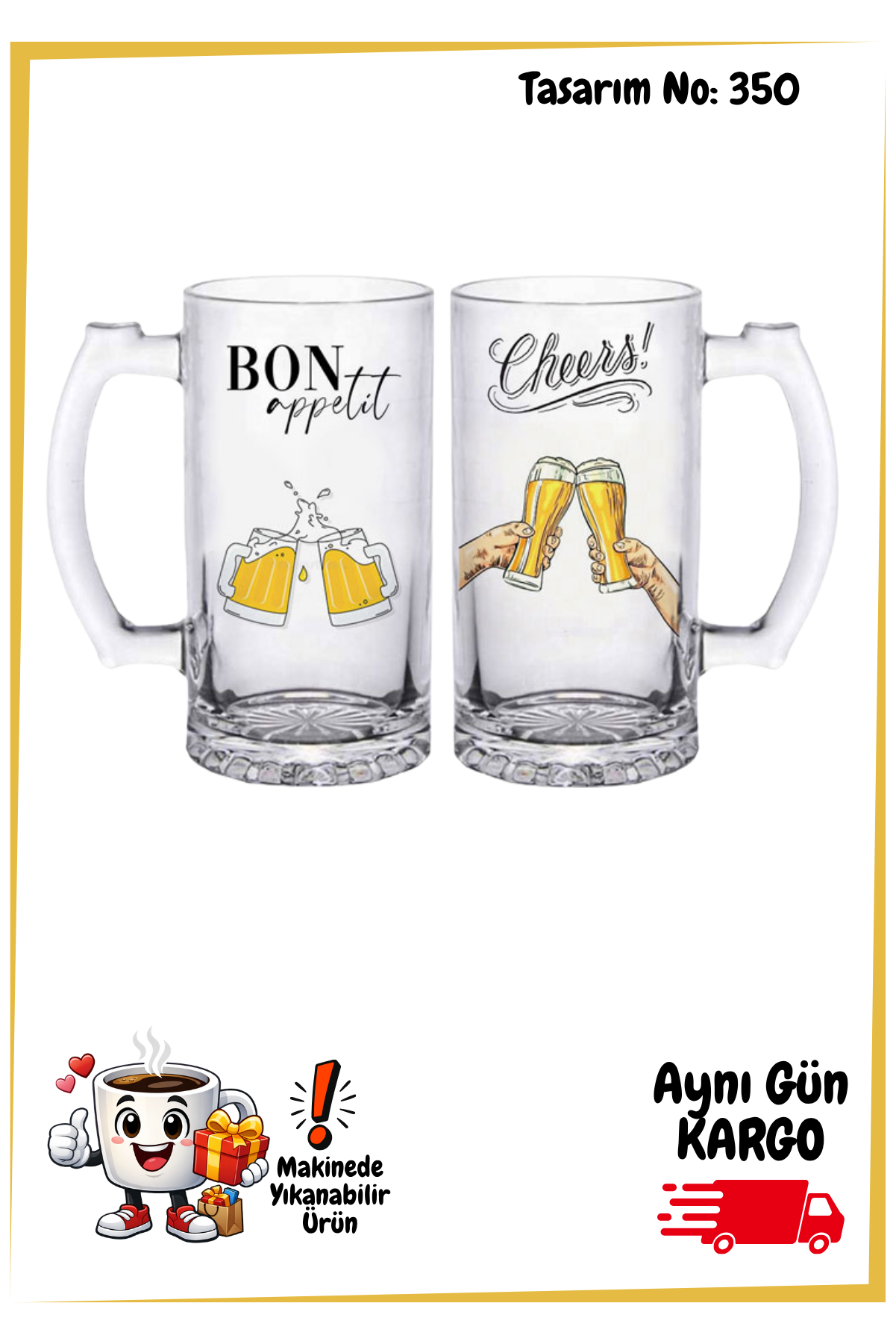 Şeffaf Bira Bardağı | Kişiye Özel Cam Bira Kupası | Logo ve Fotoğraf Baskılı